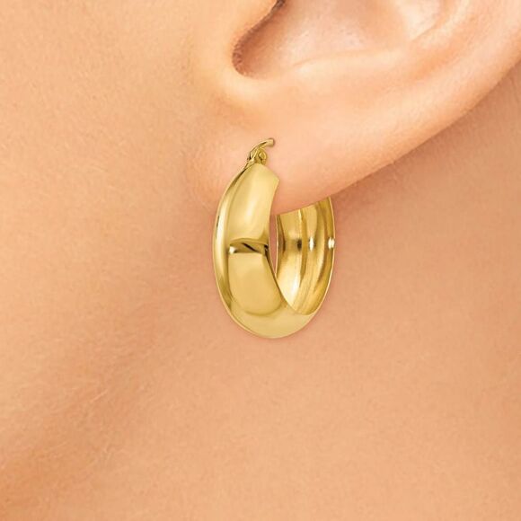 7mm x 21mm 14k Yellow Gold Half Round Open Back Hoop Earrings